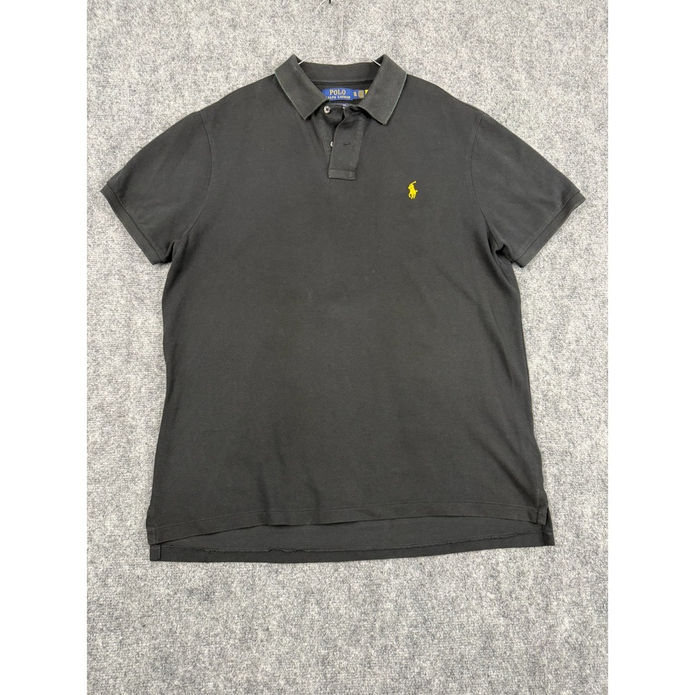 Polo Ralph Lauren Mens XL Custom Slim Fit Black Polo Shirt Yellow Pony Logo